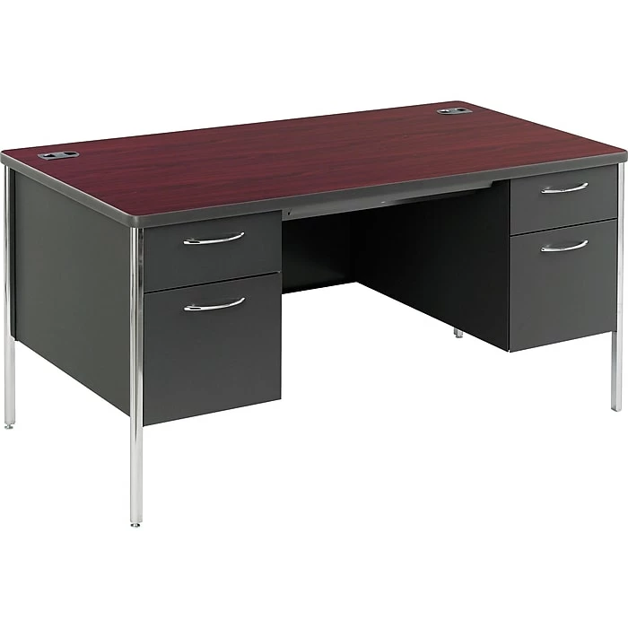 HON Mentor 60" Double Pedestal Desk, Mahogany/Charcoal (HON88962NS)