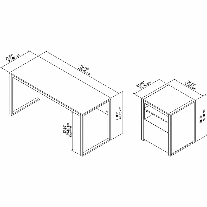 Bush Furniture Latitude 60W Writing Desk With Printer Stand File Cabinet, Rustic Brown Embossed (LAT002RB) - Image 5