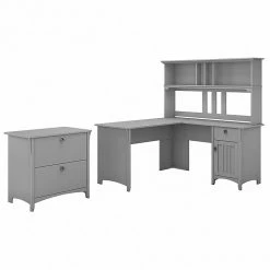 Bush Furniture Salinas 60W L Shaped Desk With Hutch And Lateral File Cabinet, Cape Cod Gray (SAL005CG)