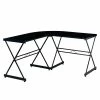 Techni Mobili L-Shaped Glass Top Computer Corner Desk, Black (RTA-3805L-BK)