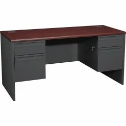 HON® 38000 Series Kneespace Credenza With Locks, Mahogany/Charcoal, 29 1/2"H X 60"W X 24"D