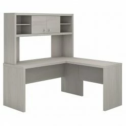 Office By Kathy Ireland® Echo L Shaped Desk With Hutch, Gray Sand (ECH031GS)