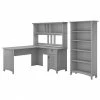 Bush Furniture Salinas 60W L Shaped Desk With Hutch And 5 Shelf Bookcase, Cape Cod Gray (SAL006CG)