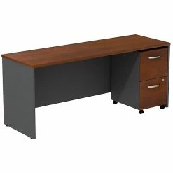 Bush Business Furniture Westfield Desk Credenza W/ 2 Drawer Mobile Pedestal, Hansen Cherry (SRC030HCSU)