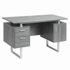 Techni Mobili 51.25"W Modern Office Desk With Storage, Gray (RTA-7002-GRY)