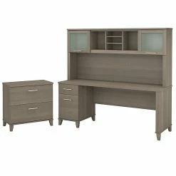Bush Furniture Somerset 72W Office Desk With Hutch And Lateral File Cabinet, Ash Gray (SET019AG)