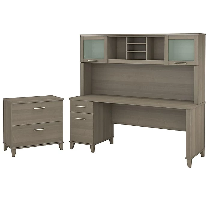 Bush Furniture Somerset 72W Office Desk With Hutch And Lateral File Cabinet, Ash Gray (SET019AG)