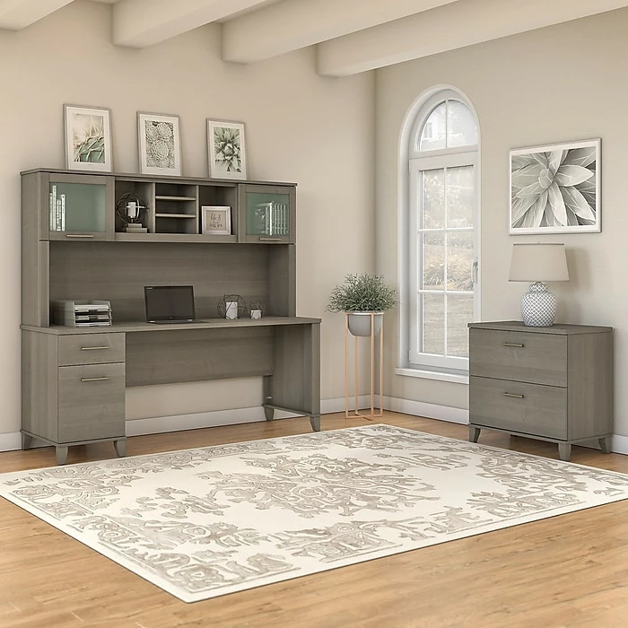 Bush Furniture Somerset 72W Office Desk With Hutch And Lateral File Cabinet, Ash Gray (SET019AG) - Image 2