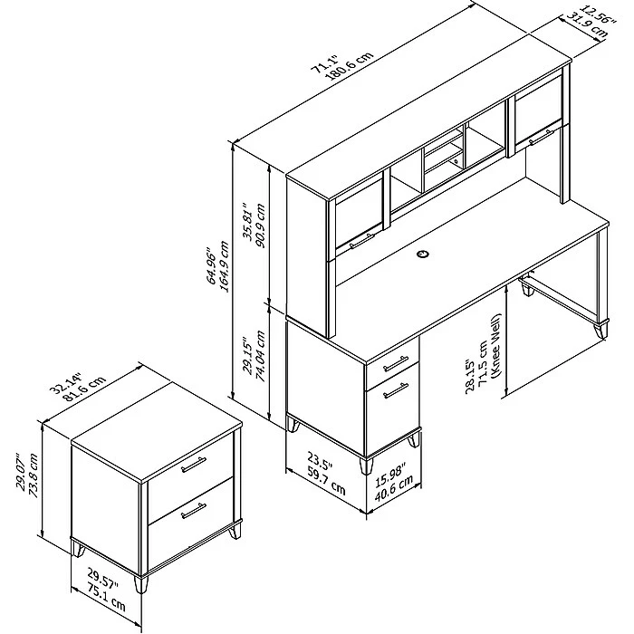 Bush Furniture Somerset 72W Office Desk With Hutch And Lateral File Cabinet, Ash Gray (SET019AG) - Image 5