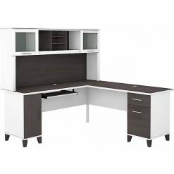 Bush Furniture Somerset 72" L-Shaped Desk With Hutch, Storm Gray/White (SET001SGWH)