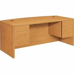 HON® 10500 Series Office Collection In Harvest, Double Pedestal Desk With Bow Top, 72"W X 36"D