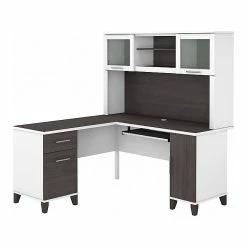 Bush Furniture Somerset 60" L-Shaped Desk With Hutch, Storm Gray/White (SET002SGWH)
