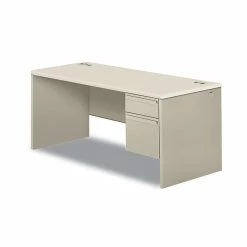 HON 38000 Series Right Pedestal Desk, 66" X 30" X 30", Light Gray/Silver