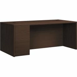 HON 10500 Series Left Pedestal Desk, 2 Box/1 File Drawer, 72"W, Mocha Finish