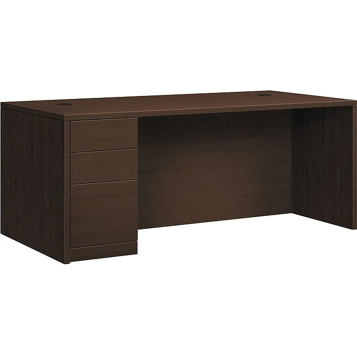 HON 10500 Series Left Pedestal Desk, 2 Box/1 File Drawer, 72"W, Mocha Finish