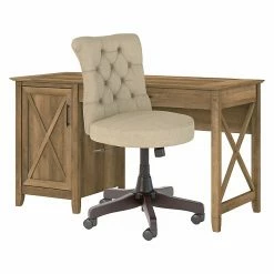 Bush Furniture Key West 54" Computer Desk With Storage And Mid-Back Tufted Office Chair, Reclaimed Pine (KWS020RCP)