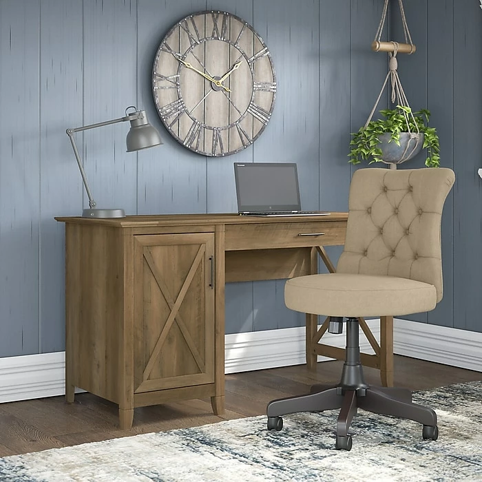 Bush Furniture Key West 54" Computer Desk With Storage And Mid-Back Tufted Office Chair, Reclaimed Pine (KWS020RCP) - Image 2