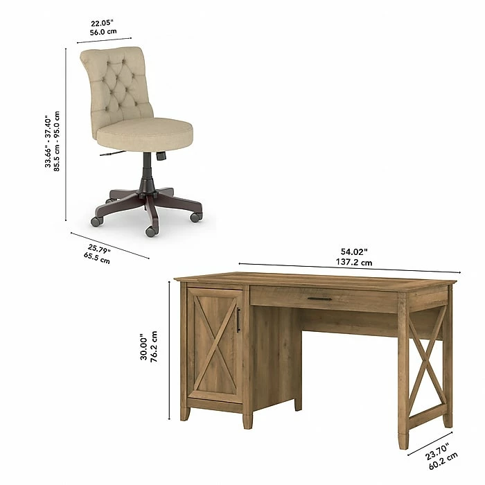 Bush Furniture Key West 54" Computer Desk With Storage And Mid-Back Tufted Office Chair, Reclaimed Pine (KWS020RCP) - Image 6