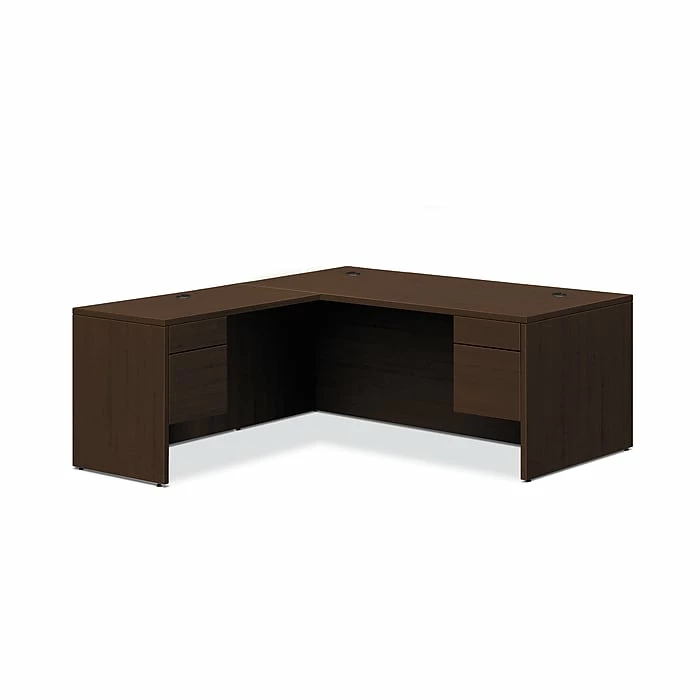 HON 10500 Series L-Workstation, 3/4 Pedestals, 2 Box / 2 File Drawers, 66"W X 78"D, Mocha Finish