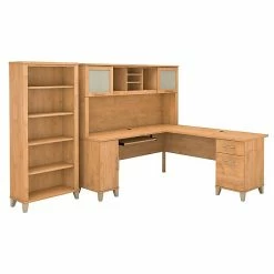 Bush Furniture Somerset 72W L Shaped Desk With Hutch And 5 Shelf Bookcase, Maple Cross (SET011MC)