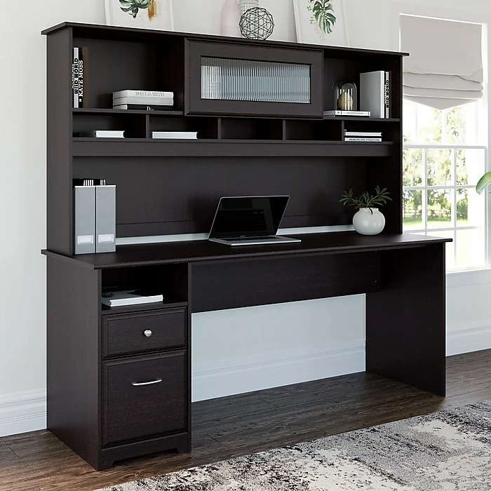 Bush Furniture Cabot 72W Computer Desk With Hutch And Drawers, Espresso Oak (CAB049EPO) - Image 2