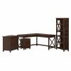 Bush Furniture Key West 60" L-Shaped Desk With File Cabinets And 5-Shelf Bookcase, Bing Cherry (KWS017BC)