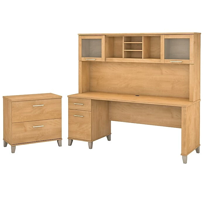 Bush Furniture Somerset 72W Office Desk With Hutch And Lateral File Cabinet, Maple Cross (SET019MC)