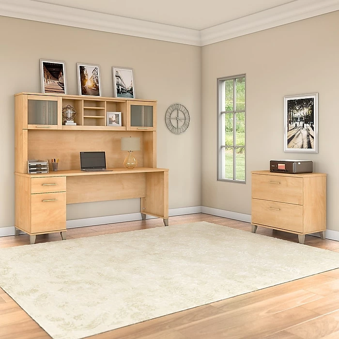 Bush Furniture Somerset 72W Office Desk With Hutch And Lateral File Cabinet, Maple Cross (SET019MC) - Image 2