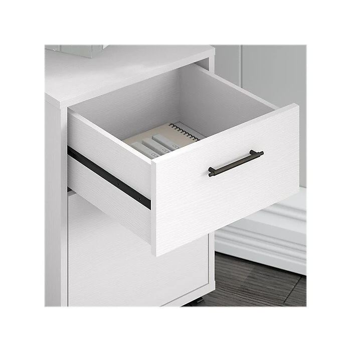 Bush Furniture Key West 60"W L-Shaped Desk With 2-Drawer Mobile File Cabinet, Pure White Oak (KWS013WT) - Image 6