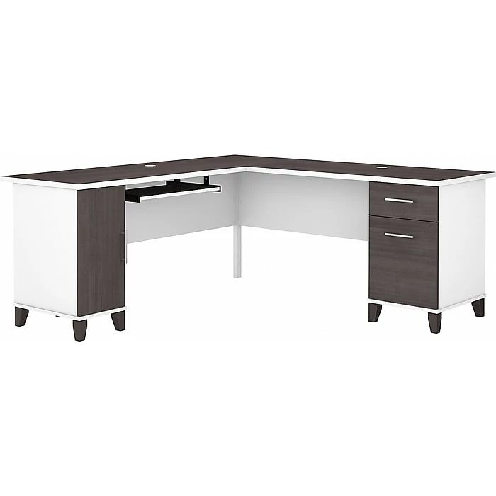 Bush Furniture Somerset 72" L-Shaped Desk With Storage, Storm Gray/White (WC81010K)