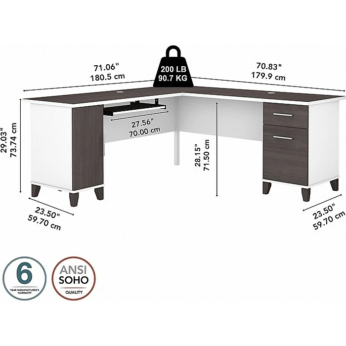 Bush Furniture Somerset 72" L-Shaped Desk With Storage, Storm Gray/White (WC81010K) - Image 5