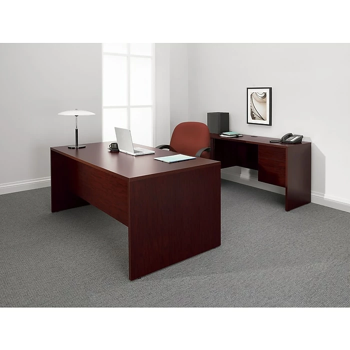 Global Genoa® Series Executive Double Pedestal Desk, Mahogany, 29"H X 72"W X 36"D - Image 2