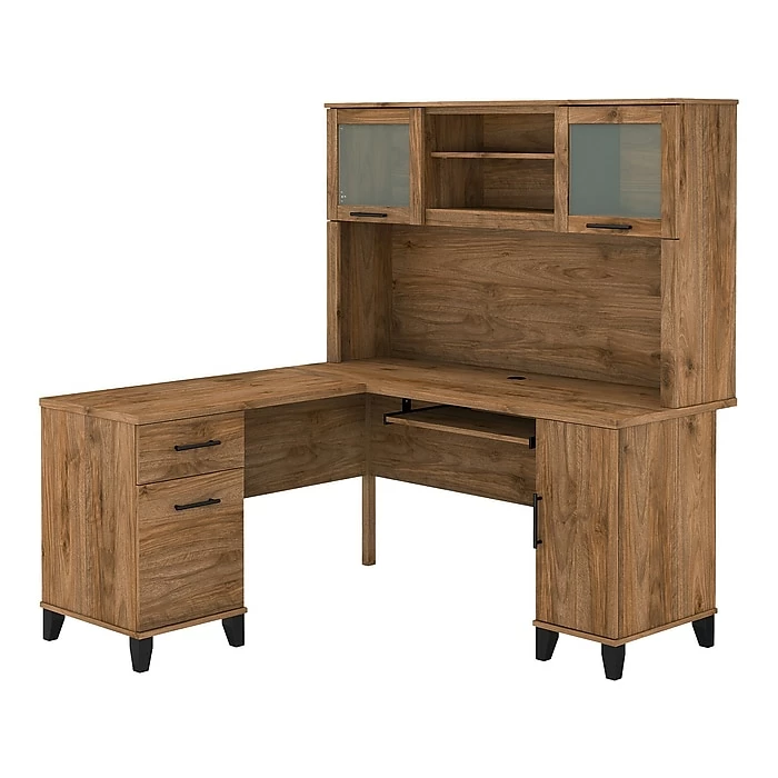 Bush Furniture Somerset 60" L-Shaped Desk With Hutch, Fresh Walnut (SET002FW)