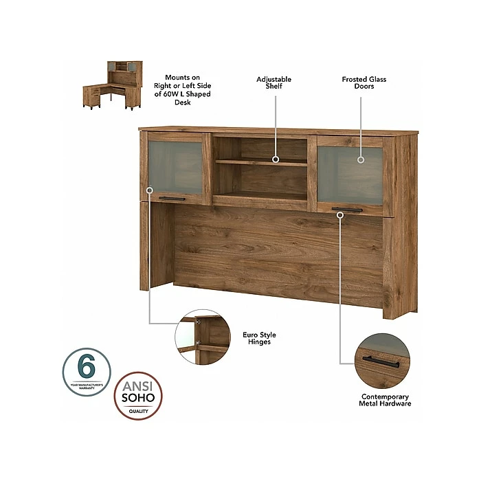 Bush Furniture Somerset 60" L-Shaped Desk With Hutch, Fresh Walnut (SET002FW) - Image 4