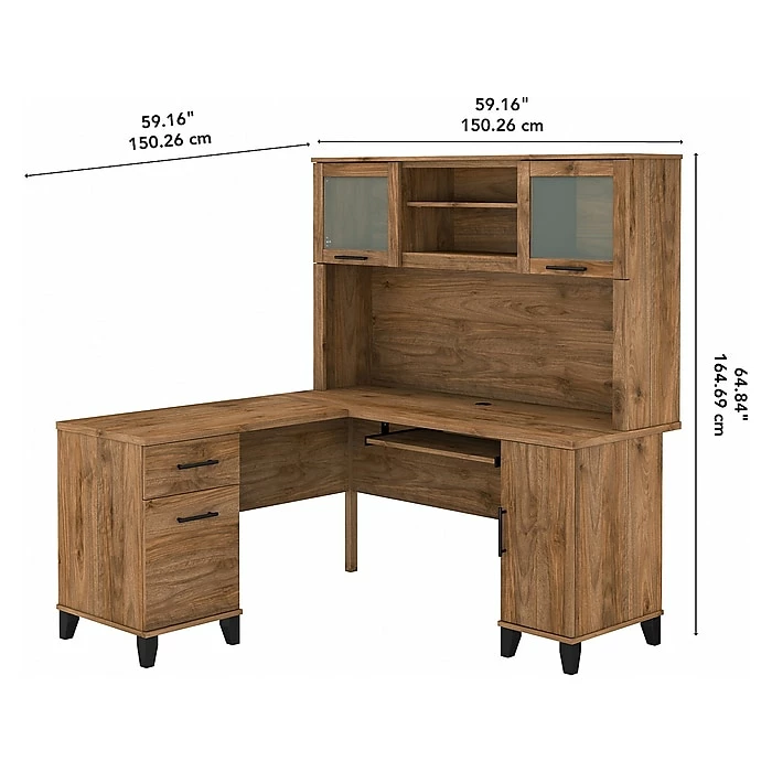 Bush Furniture Somerset 60" L-Shaped Desk With Hutch, Fresh Walnut (SET002FW) - Image 5