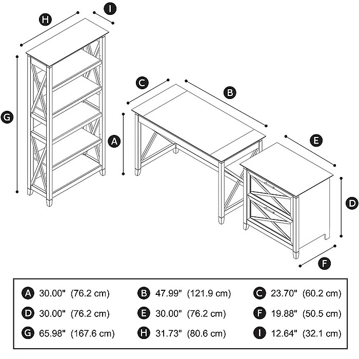 Bush Furniture Key West 48W Writing Desk With 2 Drawer Lateral File Cabinet And 5 Shelf Bookcase, Washed Gray (KWS004WG) - Image 5