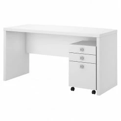Office By Kathy Ireland® Echo Bow Front Desk With Mobile File Cabinet, Pure White/Pure White (ECH001PW)