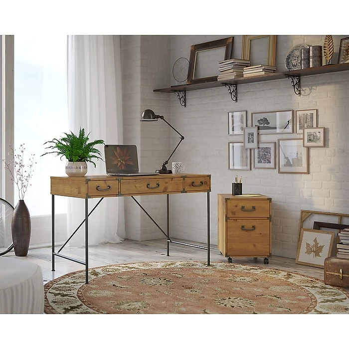 Kathy Ireland® Home By Bush Furniture Ironworks 48W Writing Desk And 2 Drawer Mobile File Cabinet, Vintage Golden Pine (IW001VG) - Image 2