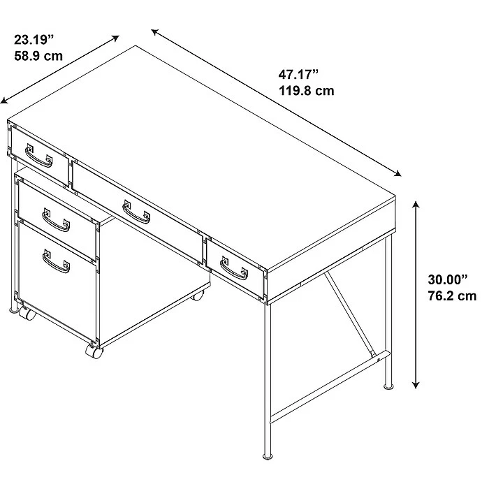 Kathy Ireland® Home By Bush Furniture Ironworks 48W Writing Desk And 2 Drawer Mobile File Cabinet, Vintage Golden Pine (IW001VG) - Image 5
