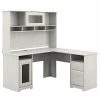 Bush Furniture Cabot 59" L-Shaped Computer Desk With Hutch, Linen White Oak (CAB001LW)