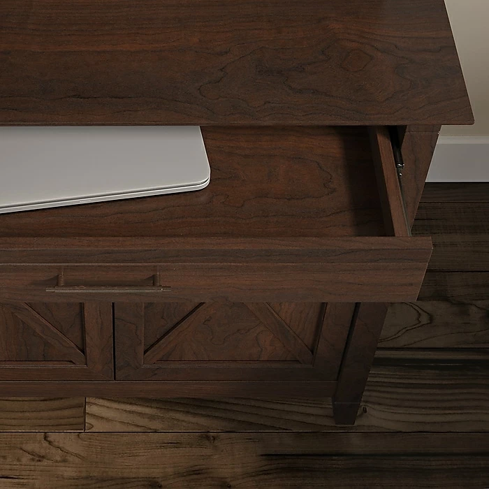 Bush Furniture Key West Laptop Storage Desk Credenza With 5 Shelf Bookcase, Bing Cherry (KWS012BC) - Image 4