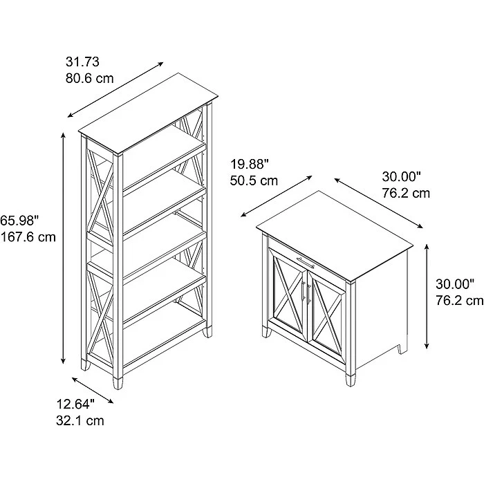 Bush Furniture Key West Laptop Storage Desk Credenza With 5 Shelf Bookcase, Bing Cherry (KWS012BC) - Image 5