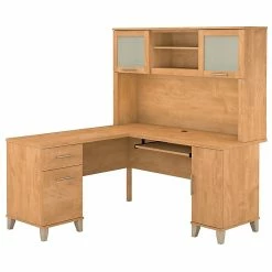 Bush Furniture Somerset 60W L Shaped Desk With Hutch, Maple Cross (SET002MC)