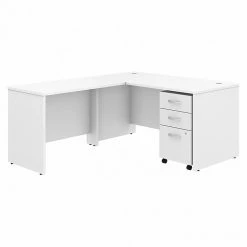 Bush Business Furniture Studio C 60W X 30D L Shaped Desk With Mobile File Cabinet And 42W Return, White (STC008WHSU)