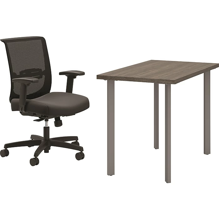 HON Coze 42" Table Desk With Convergence Task Chair, Florence Walnut/Silver/Black (HCZ42FWPCNVCU10)