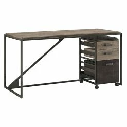 Bush Furniture Refinery 62W Industrial Desk With 3 Drawer Mobile File Cabinet, Rustic Gray (RFY005RG)