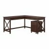 Bush Furniture Key West 60" L-Shaped Desk With 2-Drawer Mobile File Cabinet, Bing Cherry (KWS013BC)