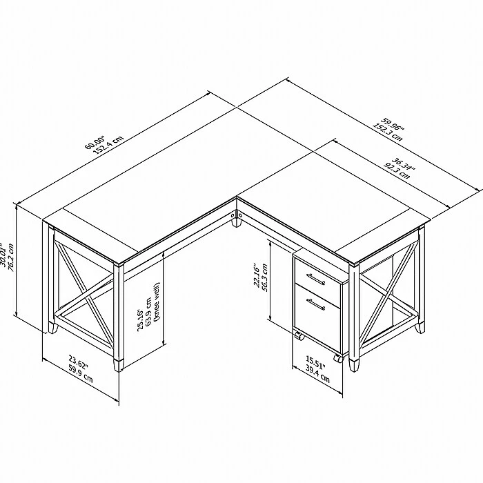 Bush Furniture Key West 60" L-Shaped Desk With 2-Drawer Mobile File Cabinet, Bing Cherry (KWS013BC) - Image 6