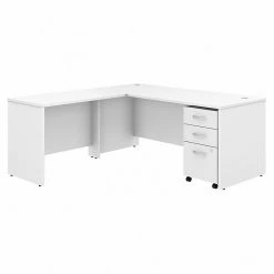 Bush Business Furniture Studio C 72W X 30D L Shaped Desk With Mobile File Cabinet And 42W Return, White (STC007WHSU)