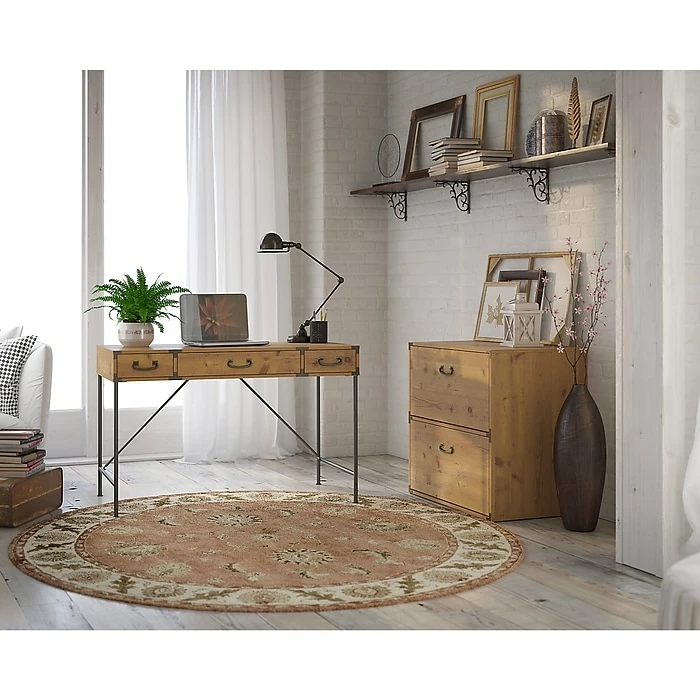 Kathy Ireland® Home By Bush Furniture Ironworks 48W Writing Desk And Lateral File Cabinet, Vintage Golden Pine (IW003VG) - Image 2